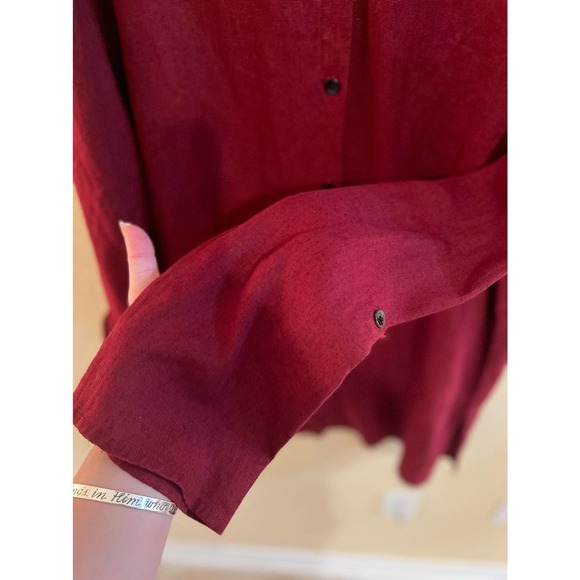 Chicos Design Womens Sz 2 Red Maroon 100% Linen Tunic Length Shirt (US size LG) - Picture 7 of 10